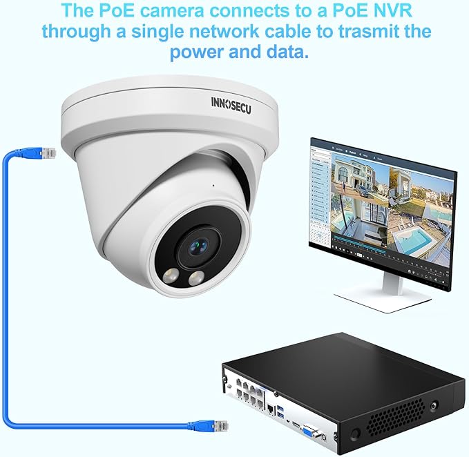 UltraHD 8MP PoE Camera, Turret Wired IP Security Camera Outdoor Indoor, Built-in Mic/Audio, 2.8mm Wide Angle 110°, Human/Vehicle Detection, Fully Works NVR, IND8BR97A (White)