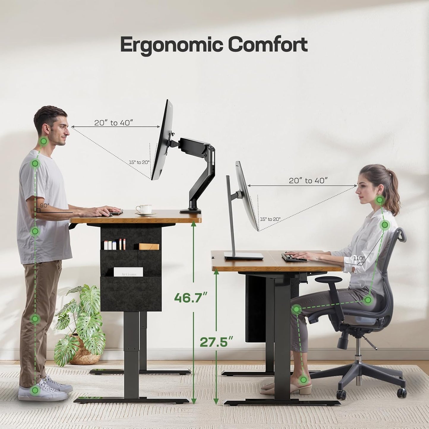 Marsail Standing Desk 55"x24" Adjustable Height Electric Standing Desk with Storage Bag for Study Writing Work 4 Memory Preset with Headphone Hook