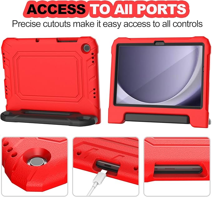 YIHE Kids Case for Samsung Galaxy Tab A11 Plus 2025 & A9 Plus 2023 11 Inch, Shockproof Handle Stand Cover with Built-in Screen Protector, Red&Black