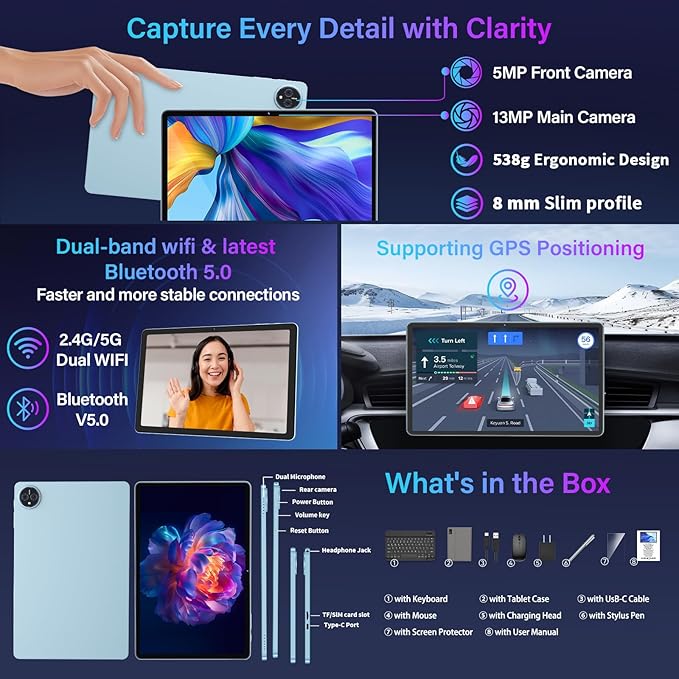 11 Inch Tablet Android 15 Tablet, 2026 Tablets with keyboard, 24GB+256GB+2TB Expand, 2 in 1 Tablets with Case Mouse Stylus, 8000mAh Battery, Octa-Core, Supports Widevine L1, 5G WiFi, GPS (Silver Case)
