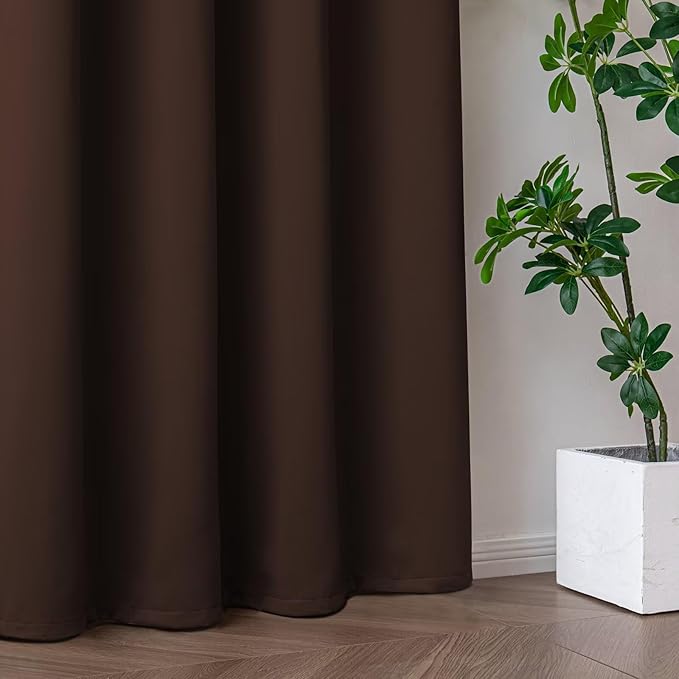 Blackout Curtains 72 Inch Length for Bedroom, Thermal Insulated Blackout Curtains 2 Panels Set, Solid Grommet Privacy Room Darkening Drapes for Living Room Windows(W52 x L72, Chocolate)