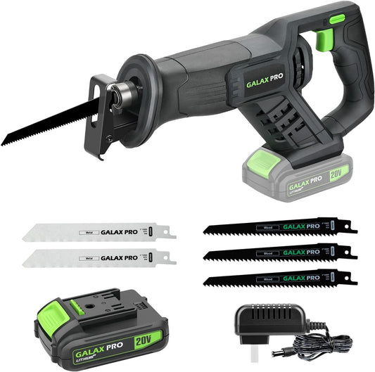 GALAX PRO Cordless Reciprocating Saw with 20V 2.0Ah battery, 0-3000RPM Variable Speed Power Reciprocating Saws with 7/8" Stroke Length,5pcs Zallsaw Blade for thin wooden board, soft metal Cutting