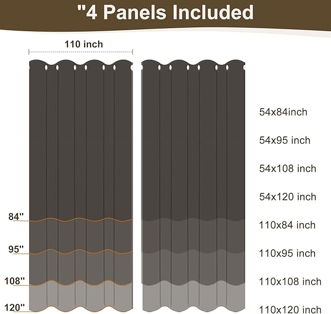 HolidayIdeas 4 Panels Linen Outdoor Curtains for Patio Waterproof Taupe Outside Curtains 110"x84"-Gazebo Wide Curtains Weighted Privacy for Pergola, Porch, Cabana, Living Room, Backyard, Pavilion