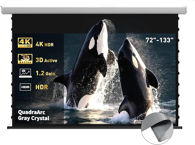 QuadraArc Motorized Projector Screen, Gray Crystal 4K Electric Drop Down Screen, Wall & Ceiling Mount, Compatible with ST/LT Projectors up to 1600 ANSI Lumens 120"