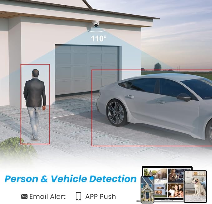Anpviz 4K PoE Camera Turret 8MP IP Camera Outdoor, PoE Security Cameras with AI Human Vehicle Detection, 100FT Smart Dual Light Color Night Vision, Built-in Mic, IP66 Waterproof (U Series)