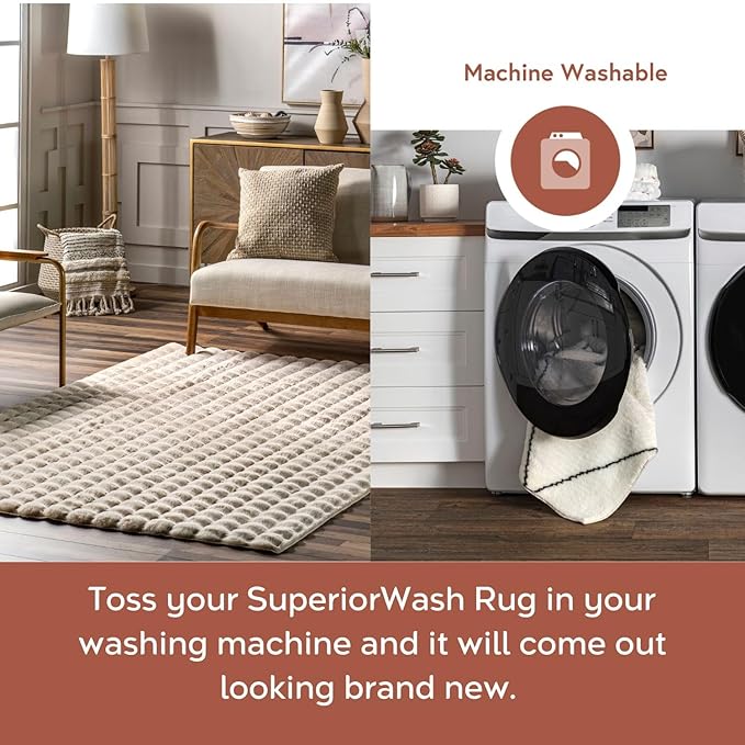 nuLOOM Jeni Checkered 2'6" x 6' Machine Washable Runner Rug for Living Room Bedroom Dining Room Entryway Hallway Kitchen, Beige