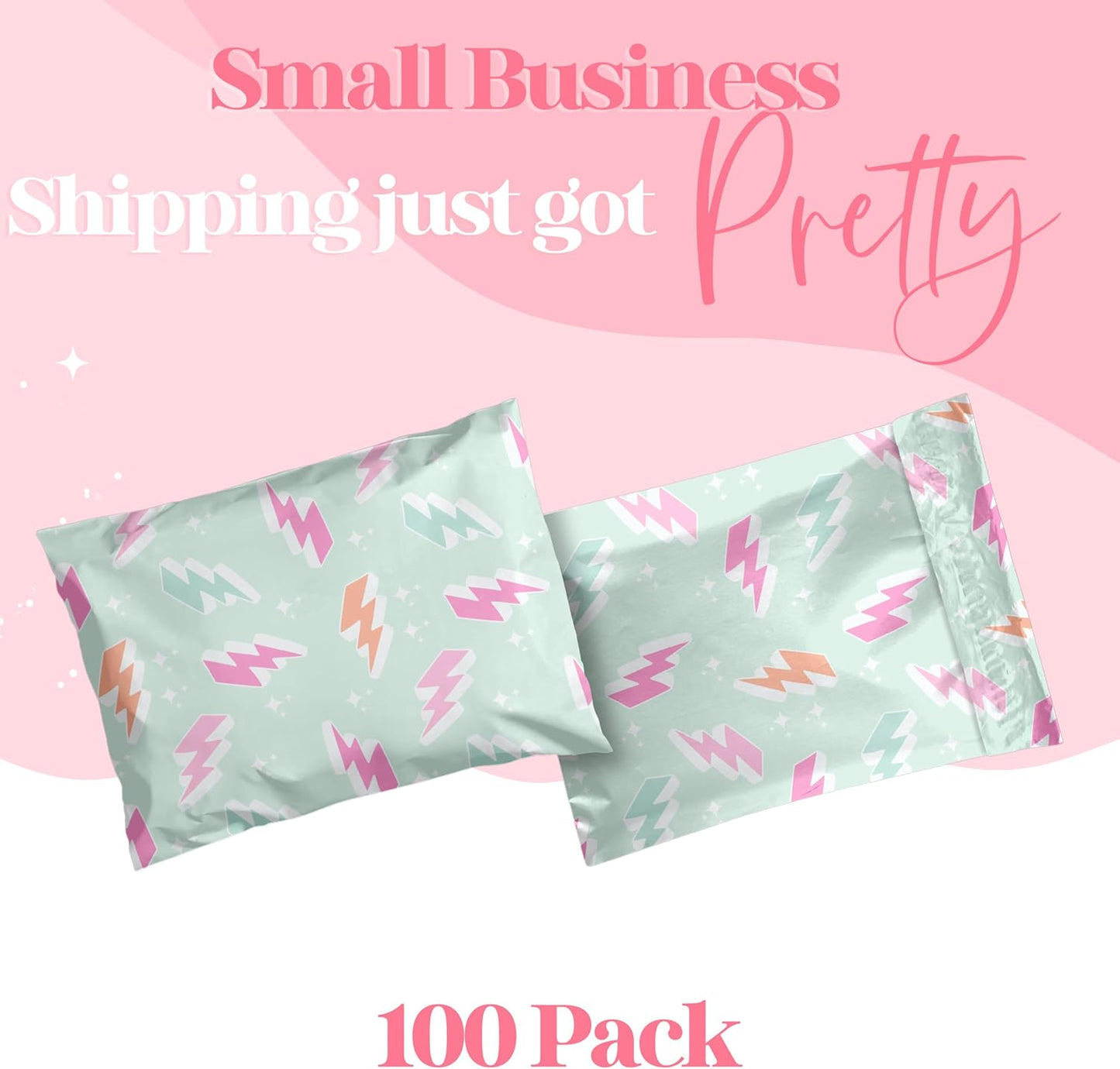 6x9 Designer Poly Mailer 100 Pack Heavy Duty Waterproof Self Seal Shipping Bags for Small Business Large Mailing Envelopes Bulk Tear Resistant Cute Packaging Lightning Bolt