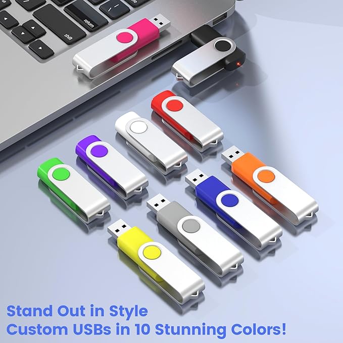 ABLAZE Custom Flash Drive 32GB 10 Pack, Personalized USB Logo Flash Drives USB 2.0 Thumb Drives with Logo Memory Stick (Mixcolors)