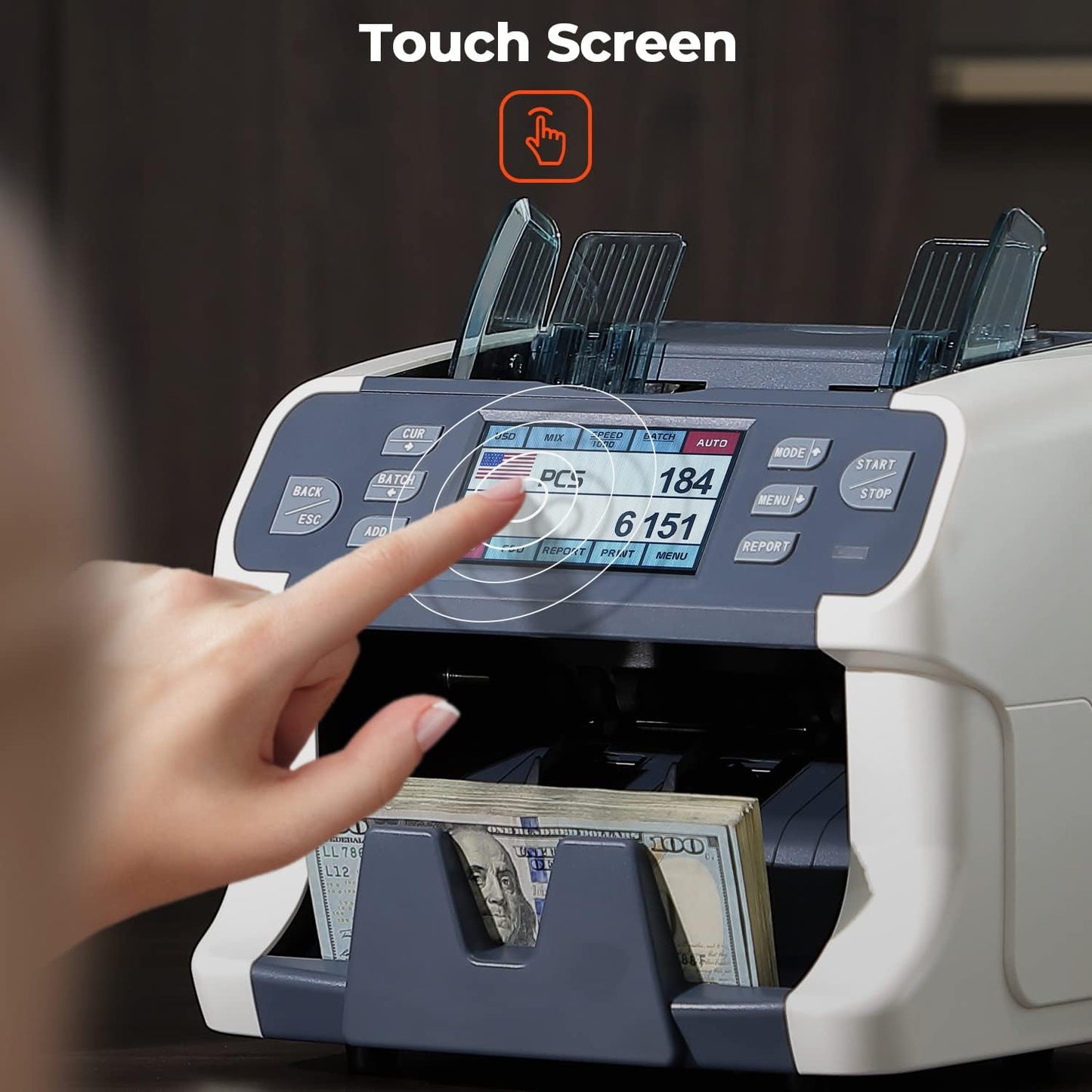 MUNBYN IMC41 Money Counter Machine Mixed Denomination, Value Counting, Multi Currency Mixed Bill Counter, CIS/UV/IR/MG/MT Detection, USD/Euro/CAD/MXN Cash Counter for Business, 2 Years Warranty