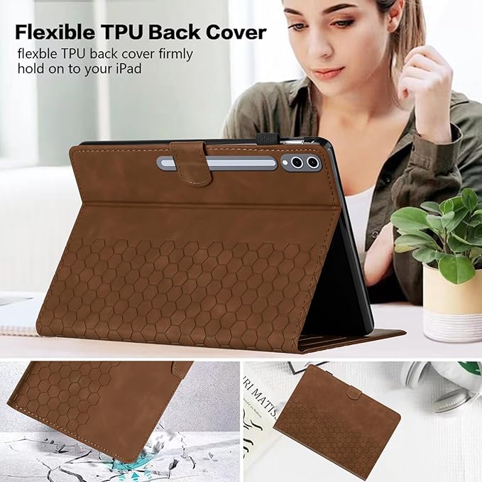 Case for Samsung Galaxy Tab S10 Plus 2024/ S9 FE Plus 5G 12.4 Inch 2023, Multi-Angle Viewing Smart Stand with Pocket Auto Wake/Sleep PU Leather Tablet Cases Flip Folio Cover Brown