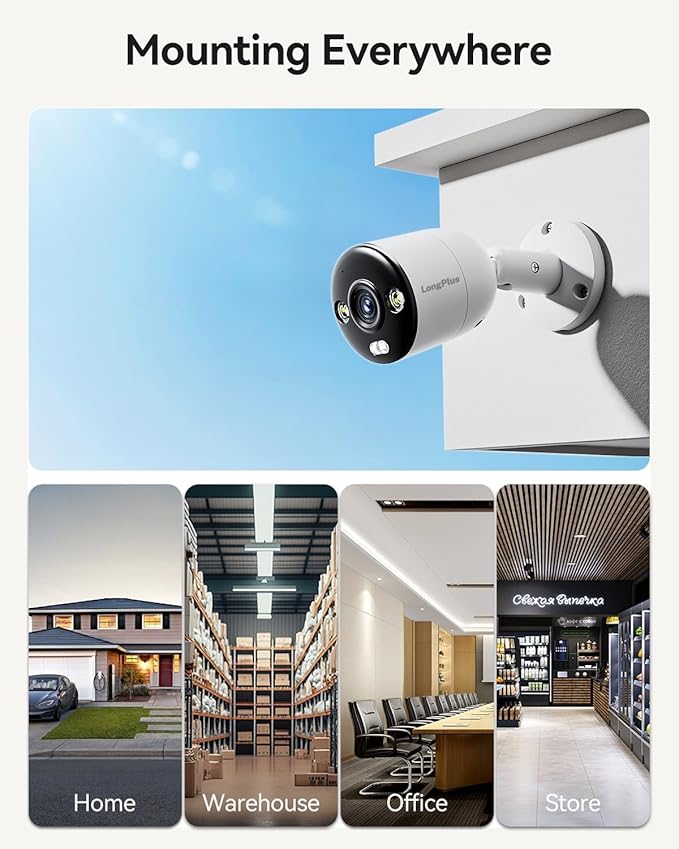 LongPlus 8MP 4K UHD Poe Wired Security Camera Outdoor for Security Cameras System, Cameras for Outdoor Home Security Spot Lights Color Night Vision, Strobe Light Alarm & Sound LPCP8B1