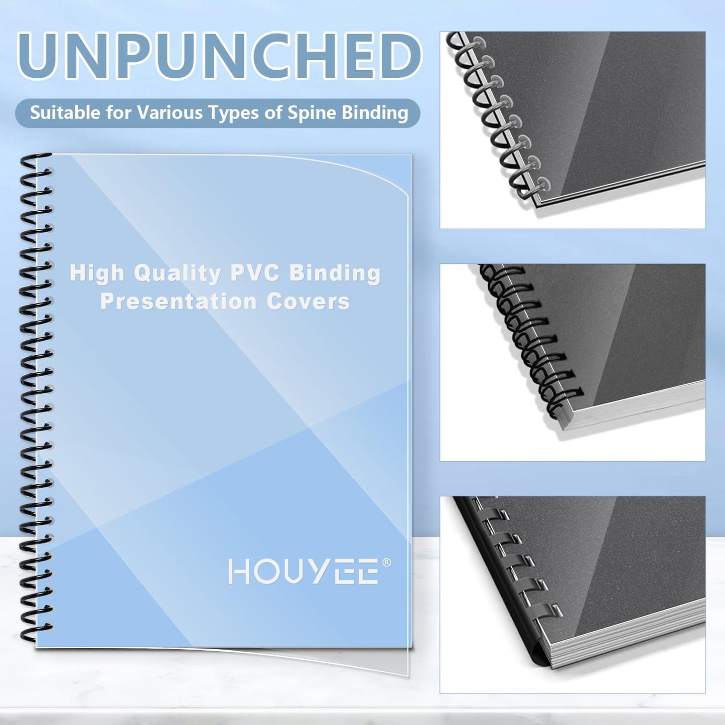 HOUYEE 8 Mil 1000 Pack Clear Binding Presentation Covers, PVC Report Covers, 8-1/2 x 11 Inches, Letter Size (100P X 10)