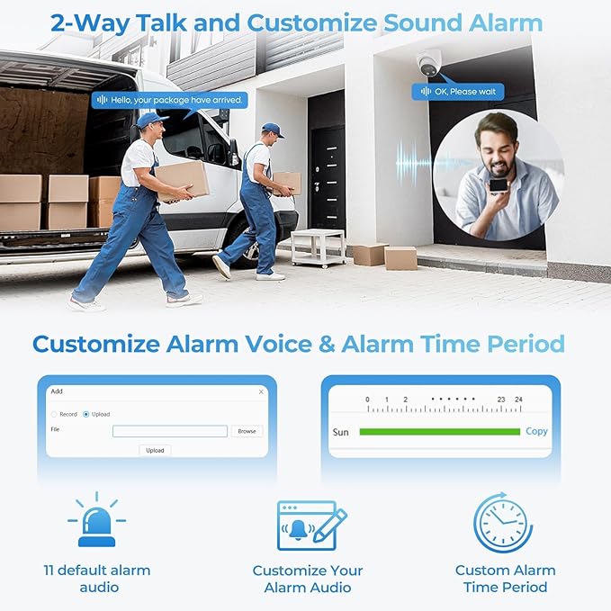 Dual-Lens 4K (8MP) TiOC Outdoor POE Camera - 2 x 4MP Duo 180° Panoramic Wide Angle AI Turret IP Camera, Dual Color Night, DMSS, Active Detterence, 2-Way Audio, Human/Vehicle Detection, EPTZ