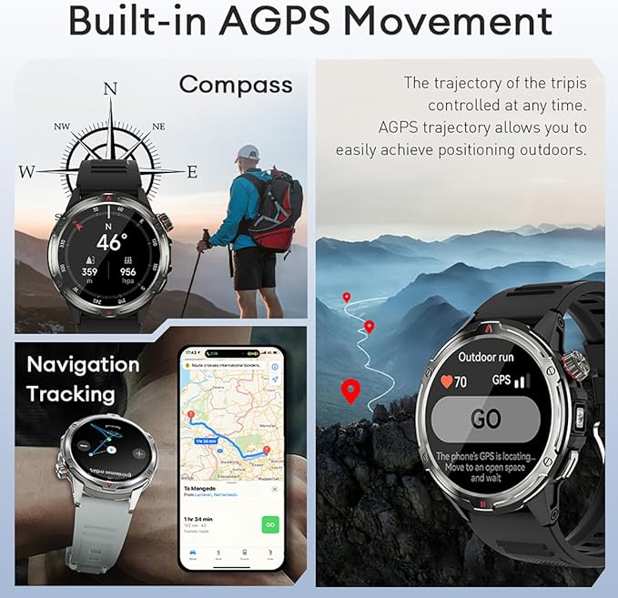 AOLON Smart Watch for Men (Answer/Make Call with 1.43'' AMOLED Display, IP68 Waterproof, 30+ Days Battery Life with100+Sport Modes Fitness Watch, Compass, Heart Rate, SPO₂ & Sleep Monitor（Silver）