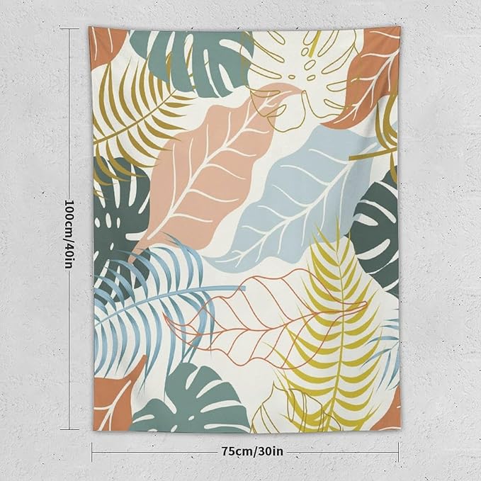 ICMOLYYENLO Boho Green Leaves Tapestry, Mid Century Abstract Tropical Palm Leaves Modern Minimalist Geometric Wall Hanging, Neutral Home Decor Art for Living Room Bedroom Dorm 60x60 Inch