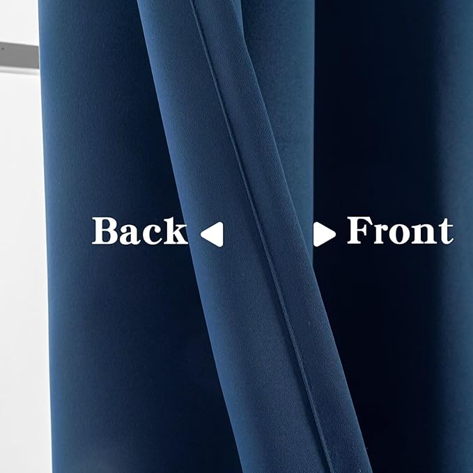 Blackout Curtains 90 Inch Length for Bedroom, Thermal Insulated Blackout Curtains 2 Panels Set, Solid Grommet Privacy Room Darkening Drapes for Living Room Windows(W52 x L90, Navy Blue)