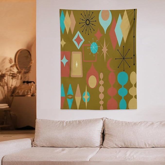 ICMOLYYENLO Boho Medieval Cat Tapestry, Abstract Atomic Starburst Geometric Aesthetic Art Wall Hanging For Bedroom Living Room Dormitory 30x40 Inches