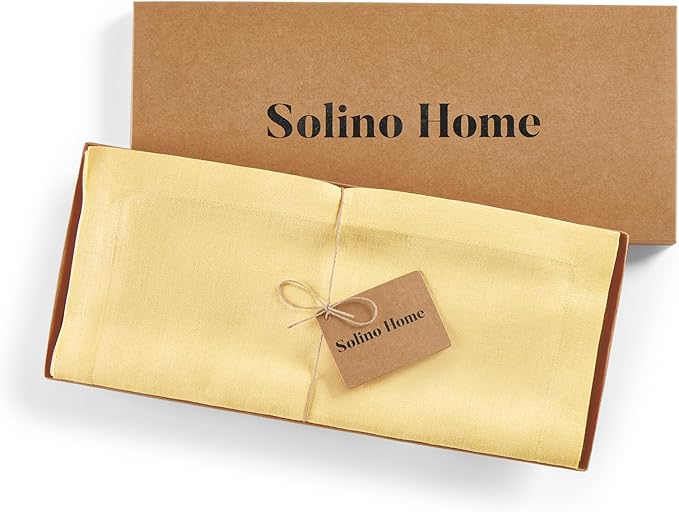 Solino Home Linen Table Runner 108 Inches Long - 100% Pure Linen Golden Straw Dining Table Runner 14 x 108 Inch for Fall, Autumn, Thanksgiving - Fete