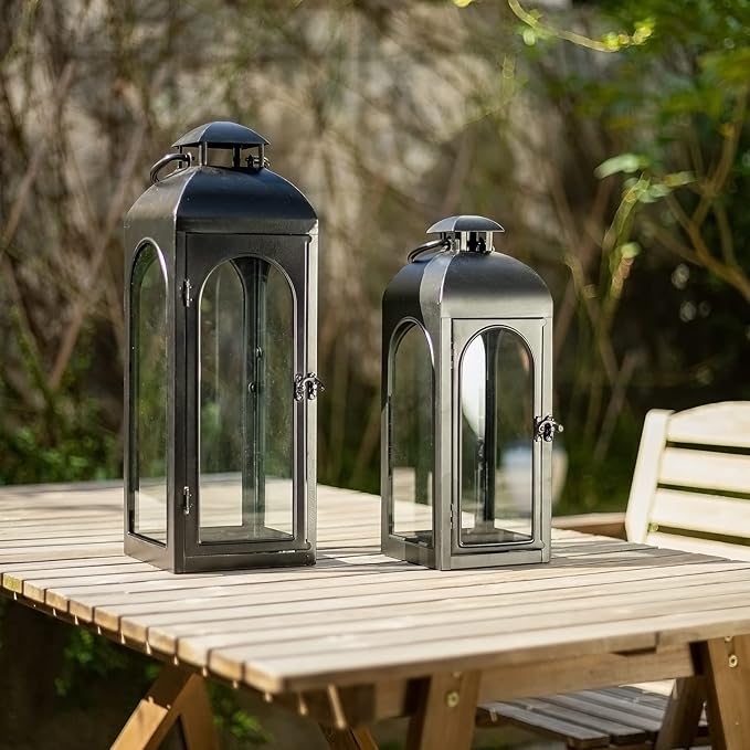 Bdor 2 Pack Large Luxury Lantern Decorative Tall 20 Inches Black Metal Hurricane Lanterns with Tempered Glass Panels for Front Porch,Tabletop, Mantle, Wall Hanging, or Garden, Indoor & Outdoor Décor