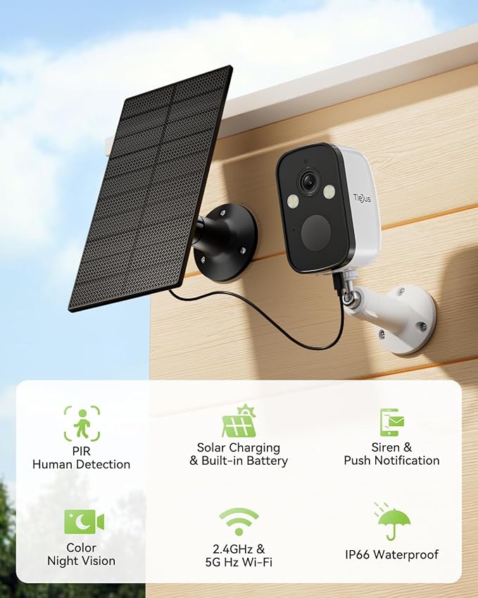 2K 5G Solar Security Cameras Wireless Outdoor, 4-Pack Solar-Powered Camera for Home Security with Full Color Night Vision,PIR Detection, IP66/Alexa/2 Way Talk, No Subscription, 5G/2.4GHz WiFi