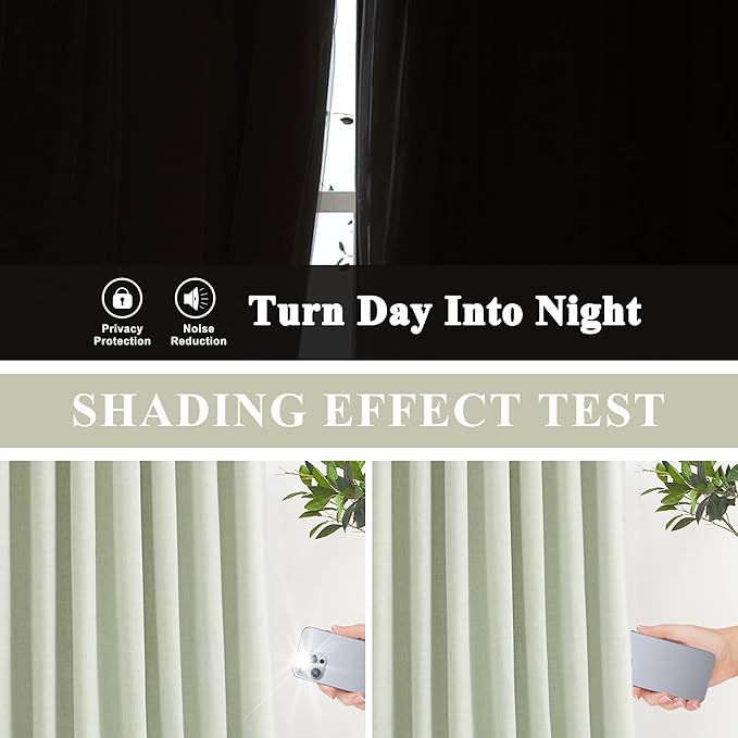 Vision Home Soft Green Pinch Pleated Full Blackout Curtains Linen Blended Room Darkening Curtain Panels 112 inch for Living Room Bedroom Thermal Insulated Pinch Pleat Drapes with Hooks 40" Wx112 Lx2