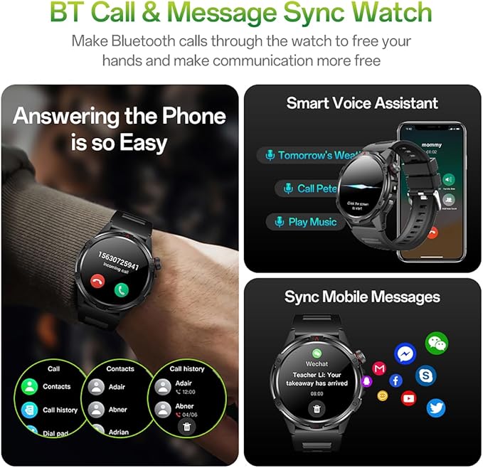 AOLON Smart Watch for Men (Answer/Make Call with 1.43'' AMOLED Display, IP68 Waterproof, 30+ Days Battery Life with100+Sport Modes Fitness Watch, Compass, Heart Rate, SPO₂ & Sleep Monitor（Khaki）