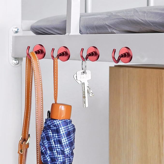 MIKEDE Strong Magnetic Hooks, 110Lbs Heavy Duty Magnetic Hooks for Cruise, Neodymium Earth Magnets with Hooks for Hanging, Super Metal Magnetic Hanger for Grill, Storage (Red,10 Pack)