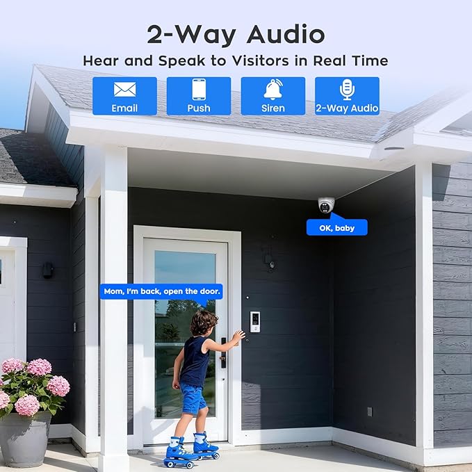 xmartO 10CH 10 Pcs Home Security Camera Kit, 2 * 2K HD Dome Camera and 8 * 2K 3MP Super HD WiFi Home Security Camera, 2-Way Audio, Night Vision, 24/7 Surveillance Camera, No Monthly Fee