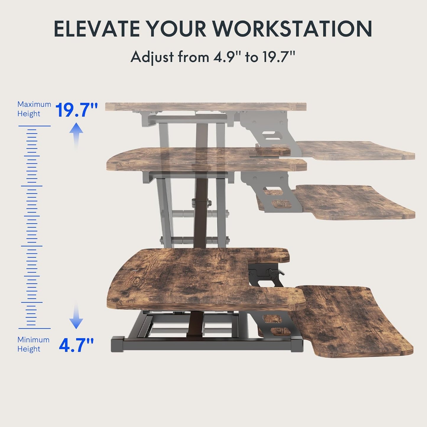 FLEXISPOT 35" Height Adjustable Standing Desk Converter Sit-to-Stand Desk Riser with Wide Keyboard Tray Workstation for Home and Office, Rustic Color