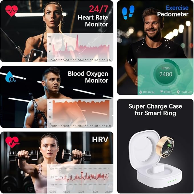 Health Tracker Ring, Smart Health Ring for Women Men with Heart Rate, Blood Oxygen, Sleep Monitor, Steps,Calories, No Subscription Fee, IP68 Waterproof Smart Ring for iPhone Android (Rose Gold, 8#)