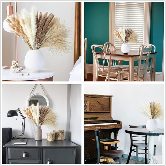 240 PCS Dried Flower Bouquet – Pampas Grass, Floral Decor for Home, Wedding, and Boho Style | Perfect for Vases, Fall, Spring, Summer, and Winter Arrangements