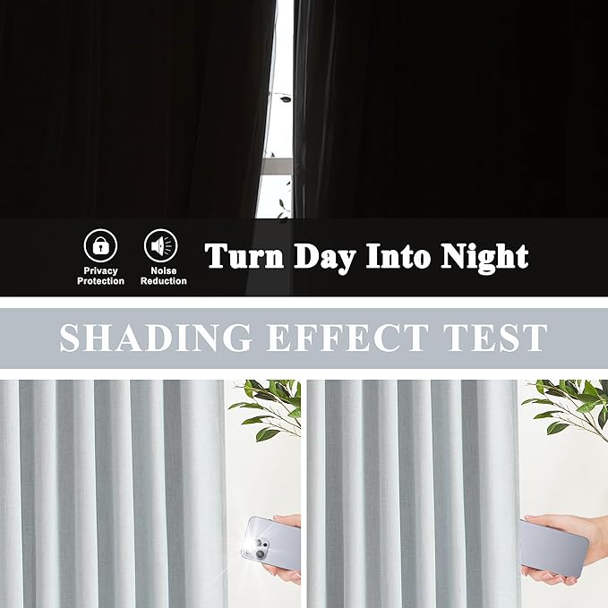 Vision Home Blue Gray Pinch Pleated Full Blackout Curtains Linen Blended Room Darkening Window Curtains 102 inch for Living Room Bedroom Thermal Insulated Pinch Pleat Drapes with Hooks 40" Wx102 Lx2