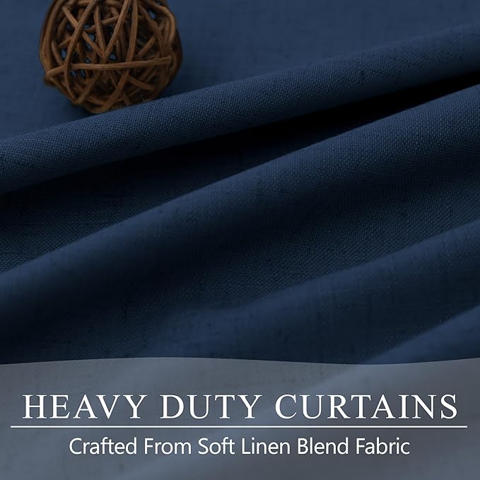 Navy Blue Curtains 90 Inches Long for Living Room Blackout 52 Inch Wide Curtains for Bedroom Window Floor Length Soft Fabric Polyester Linen Blend Noise Reduction Soundproof Nautical Curtain Dark Blue