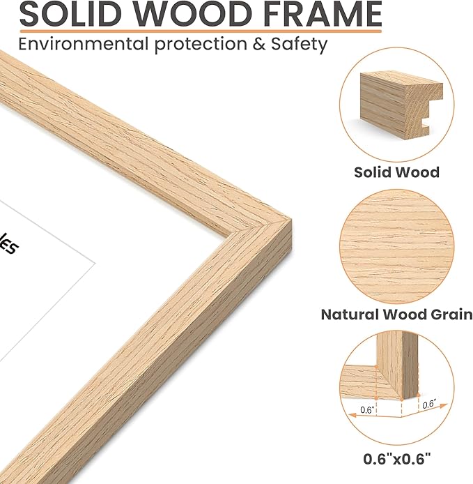 upsimples 8x8 Picture Frames, Natural Solid Wooden Picture Frames, Display 4x4 with Mat or 8 x 8 Without Mat, Wall or Tabletop, 1 Pack, Natural
