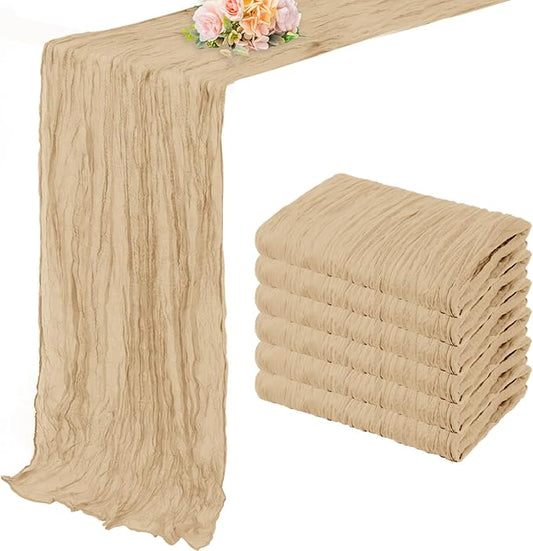 Sand 6 Pack 10FT Cheesecloth Table Runner 20 x 120 Inch Long Rustic Gauze Cheese Cloth Table Runner for Wedding Bridal Baby Shower Table Decorations Boho Fabric Sheer Birthday Party Table Decor