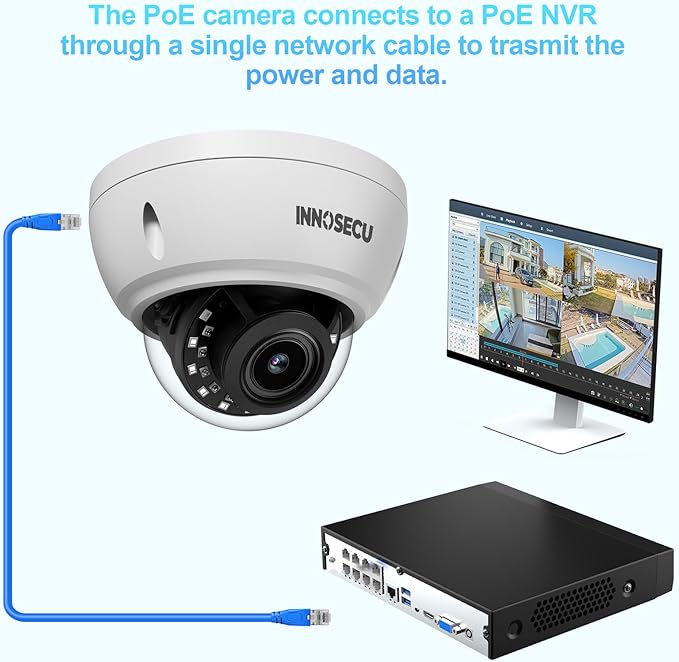 PoE Camera 5MP, Vandal-Proof Dome Security Surveillance Camera Outdoor IP67, Built-in Mic, 2.8mm Lens Wide Angle 110°, Smart Motion Detection, Night Vision 100ft, No PT Supported. IND5GR56A