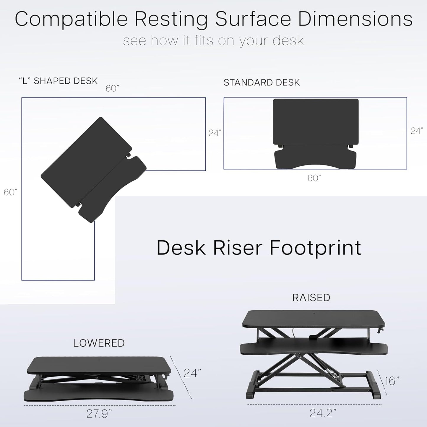 VIVO 28 inch Desk Converter, K Series, Height Adjustable Sit to Stand Riser, Dual Monitor and Laptop Workstation with Keyboard Tray, Dark Walnut Top, Black Frame, DESK-V028KA