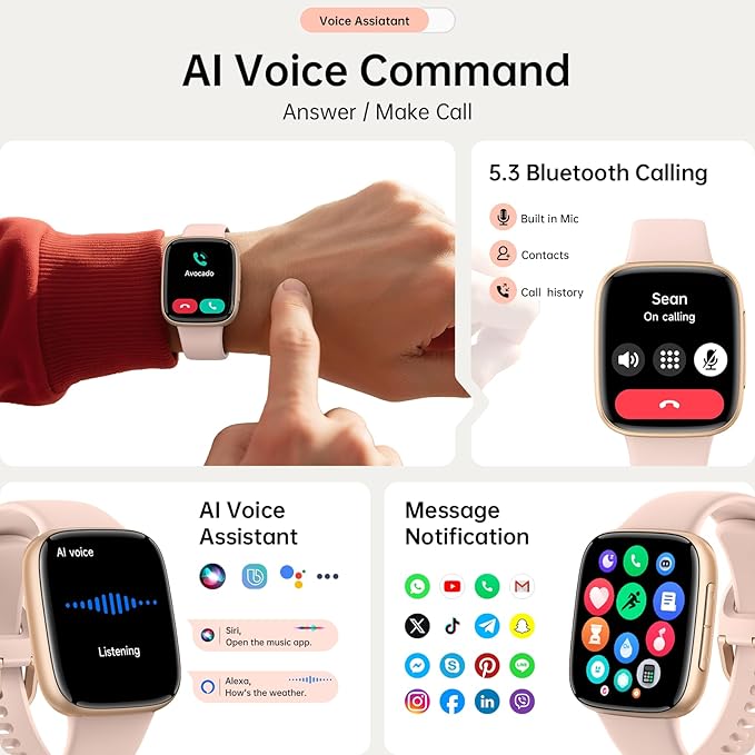 Latest Smart Watches for Women & Men - Performance Upgraded, 1.85-inch AMOLED HD Display (390x450), 12-Day Battery Life, 3ATM Waterproof (30m), Call, Health Monitoring, Fitness Tracker (Pink)