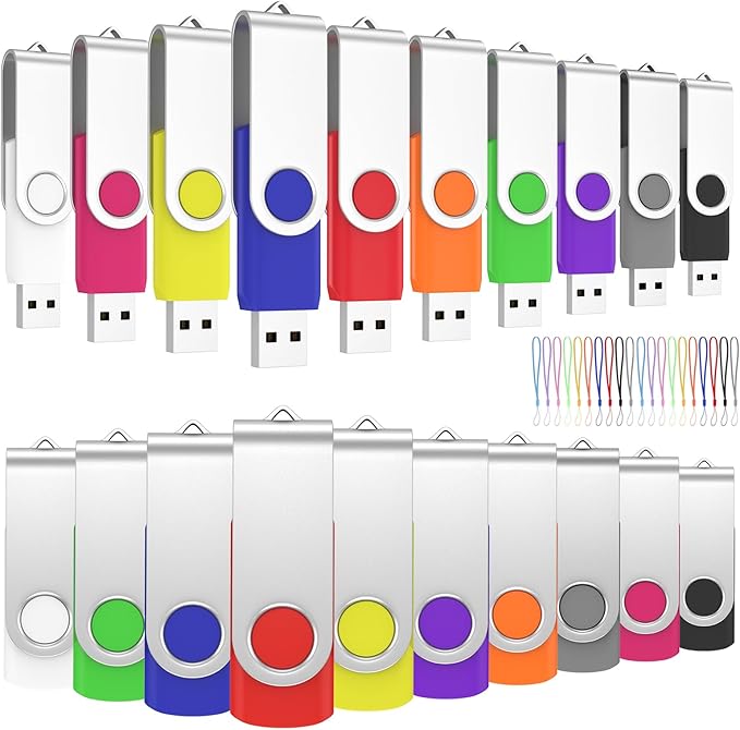 ABLAZE Flash Drives 4GB 20 Pack, USB 2.0 Thumb Drive Bulk with Lanyards Swivel Memory Stick U Disk 4GB Pendrive USB Pack (Mixcolors)