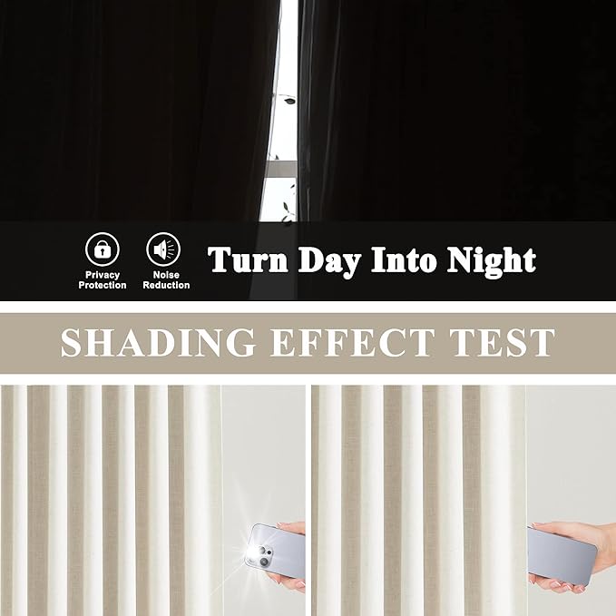 Vision Home Natural Pinch Pleated Full Blackout Curtains Linen Blended Room Darkening Window Curtains 72 inch for Living Room Bedroom Thermal Insulated Pinch Pleat Drapes with Hooks 2 Panel 40"Wx72"L