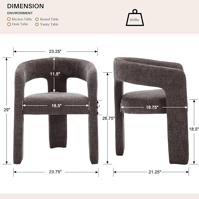 Charcoal Grey Chenille Dining Chairs Set of 4, Modern Barrel Dining Room Chairs Upholstered Accent Chair with Arms and Round Back for Living Room Kitchen Armchair No Assembly Needed
