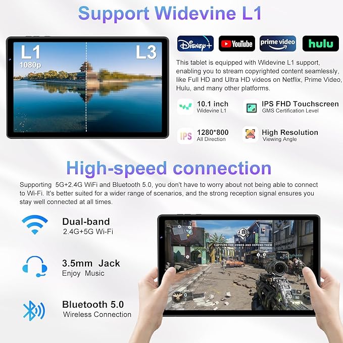 2025 Tablet 10 inch Android 15 Tablets 30GB RAM 128GB ROM 1TB Expand, 8000mAh Octa-Core Tablet with Drop-proof Case, Gemini AI, HD IPS Display, GPS, 5G WIFI, Split-screen, Widevine L1 -Metal Rose Red