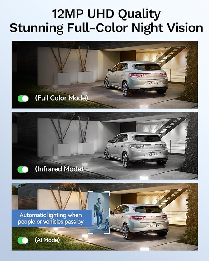 LongPlus 12MP Security Camera System, 12MP H.265+ PoE Home Security Camera System, Person Vehicle Detection, Spotlight Color Night Vision, 16CH NVR 4TB HDD, LP12MEF8B1