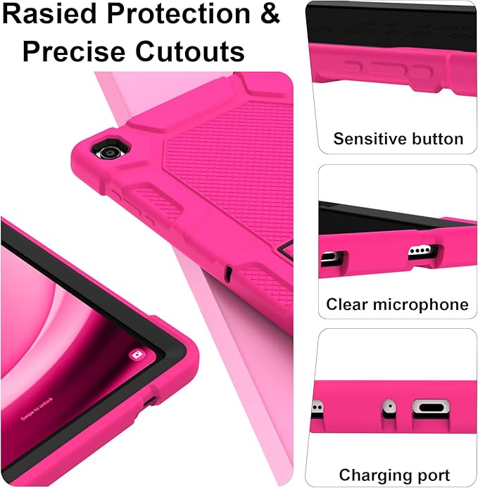 Rantice Case for Samsung Galaxy Tab A9+/A9 Plus 11", Heavy Duty Shockproof Rugged Protective Case with Kickstand for Galaxy Tab A9+/A9 Plus 11 Inch (SM-X210/X216/X218), Rosepink+Black
