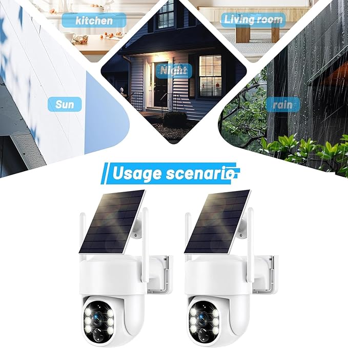 Solar Security Cameras Wireless Outdoor, 5G/2.4GHz WiFi Outdoor Security Camera for Home Security, Solar/Battery Powered Security Camera, Human Detection, Color Night Vision 2-Pack
