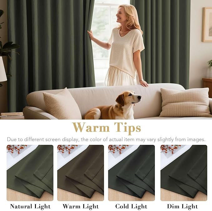 H.VERSAILTEX Blackout Curtains for Bedroom Thermal Insulated Room Darkening Living Room Curtains 84 Inch Long Grommet Privacy Protection Window Curtain Panels/Drapes for Nursery, 2 Panels, Olive