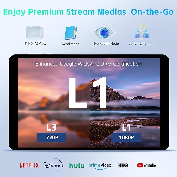 HAOVM 【2025 Android 15 Tablet M8 Tablet 8 inch，8 core CPU, 12GB+64GB，2TB Expandable, HD IPS Display, Wi-Fi 6, BT5.4, 5MP+8MP Camera, 5100mAh Large Battery, Widevine L1, Black