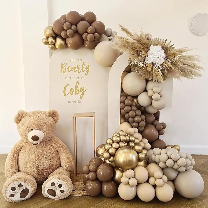 Brown and Gold Balloons 12 Inch Double Stuffed Dark Coffee Tan Cream Beige Sand Nude Neutral Latex Balloon Confetti Balloons for Boho Birthday Rodeo Thanksgiving Baby Bridal Shower Party Decor