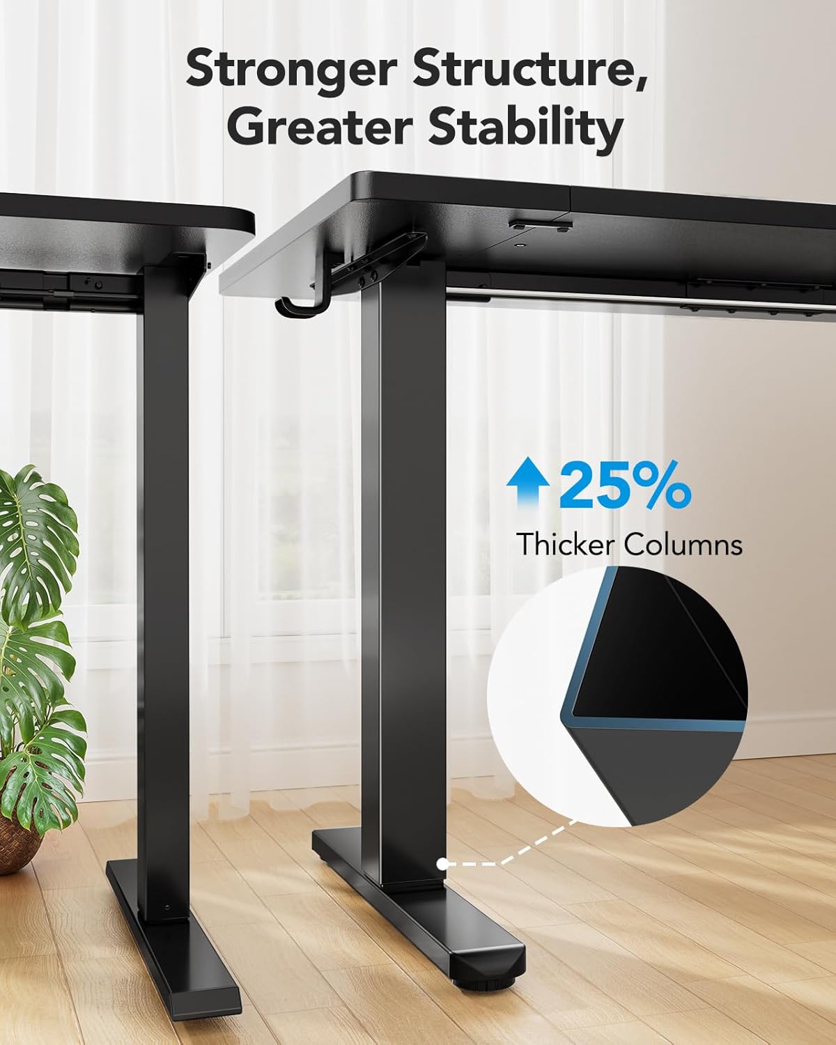 HUANUO 48 x 24 inch Electric Standing Desk, Height Adjustable Table with Headphone Hooks & Cable Manager, Sit to Stand up Desk for Home Office, Black