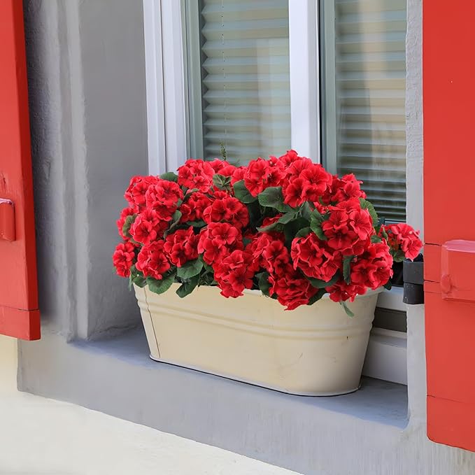 Hananona 24 Pcs Artificial Geranium Flowers for Outdoors Geranium Silk Flowers Outdoor UV Resistant Garden Plants Faux Flowers for Home Kitchen Table Centerpieces Decor (24, Red)